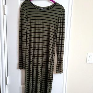 Olive & black stripe stretchy maxi dress